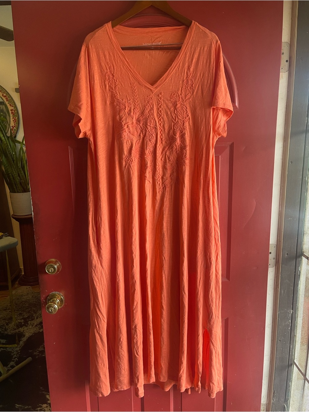 Soft Surroundings Coral V-Neck Maxi Dress